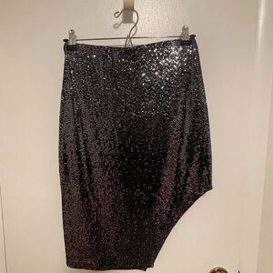 Black Sequin Asymmetrical Skirt